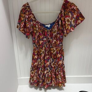 Olivaceous Colorful Floral Dress